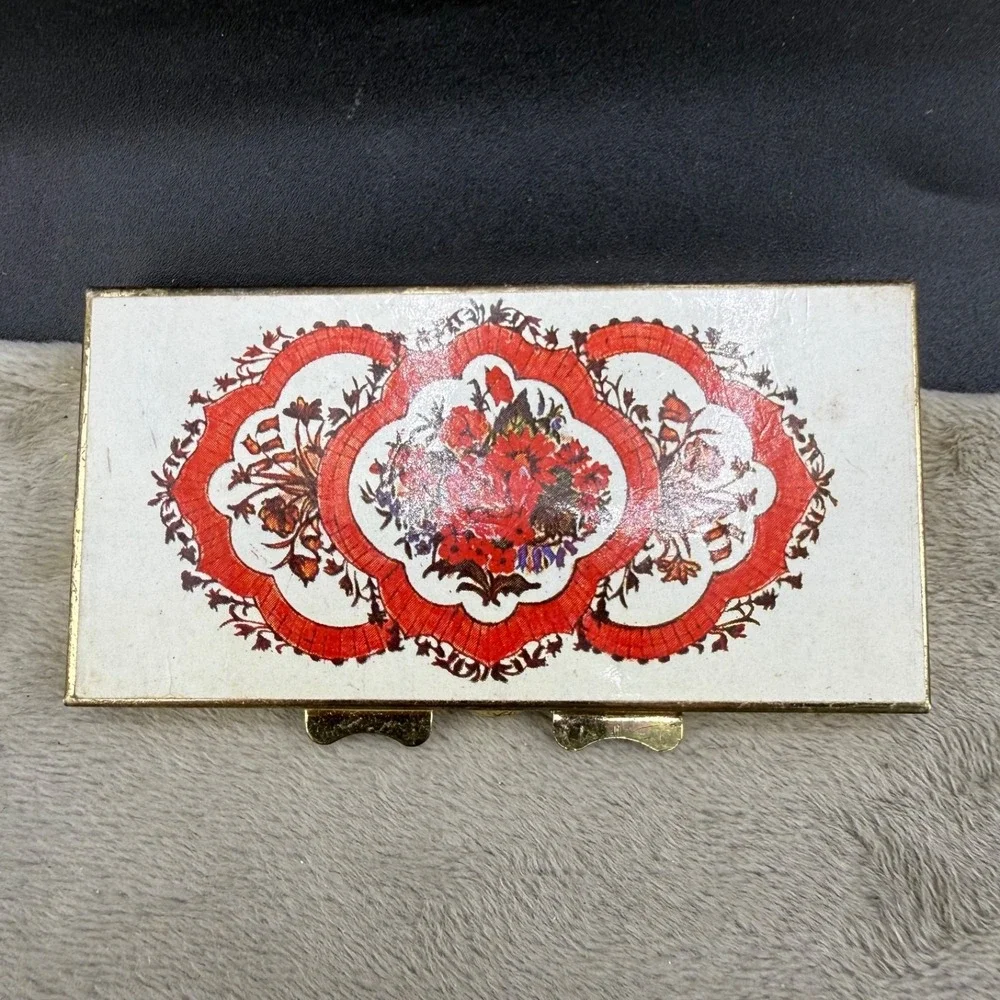 Vintage Enamel Top Compact Case Gold Tone Roses